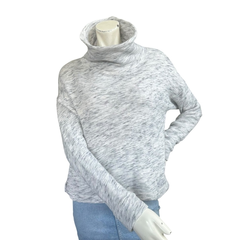 J. Crew Vintage Fleece Gray Heathered Funnel Neck Boxy Cotton Sweatshirt Small
